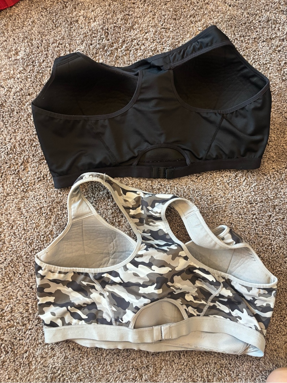 Layer 8 Gray Camo and solid black Racerback Sports Bras - Picture 2 of 3